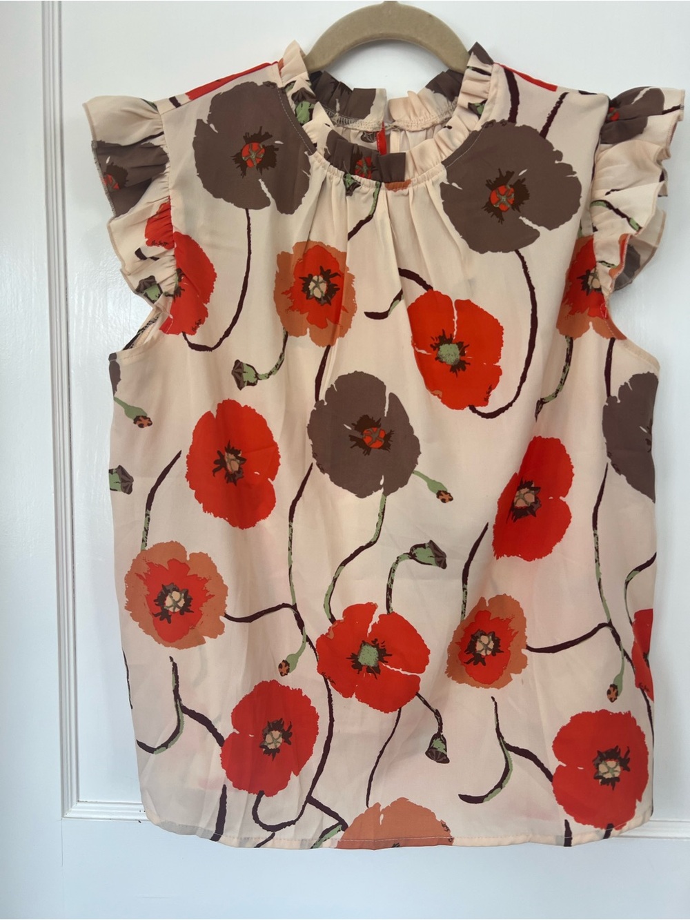 SHEIN Cream Blouse with Red & Brown Floral Print